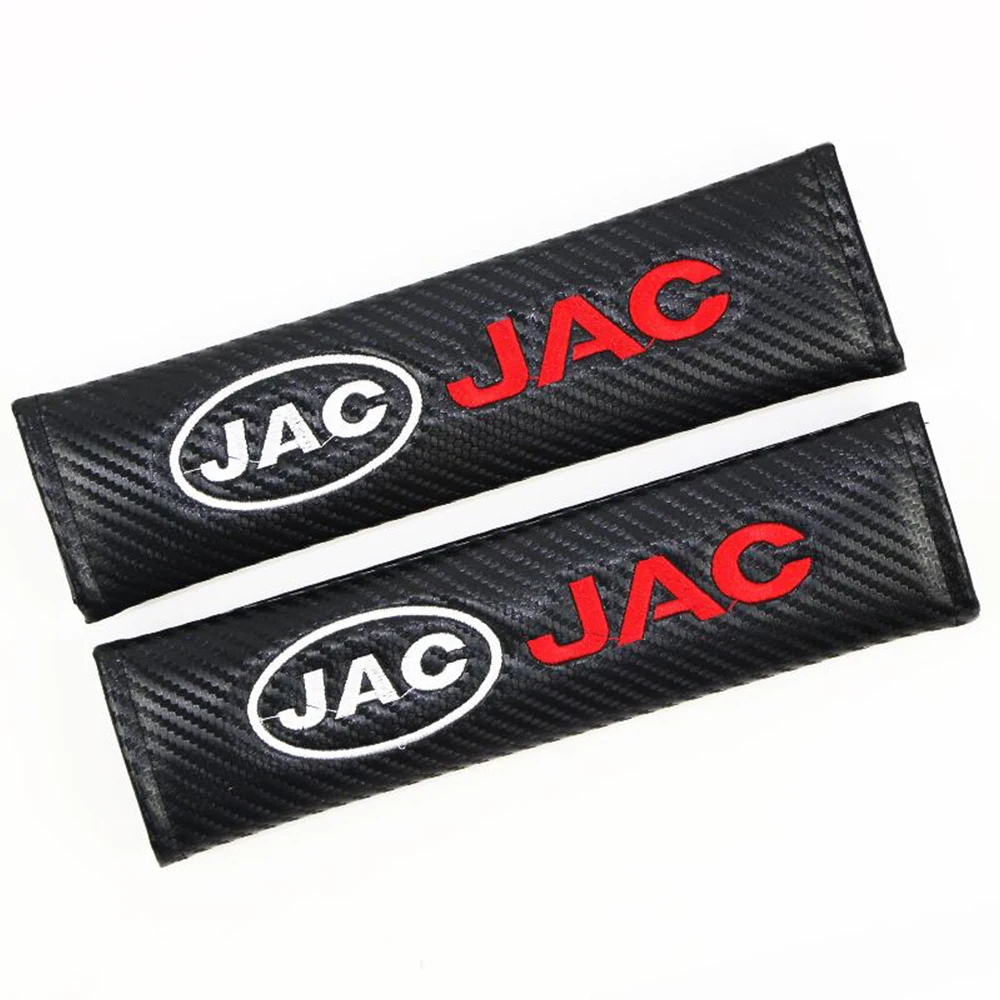 

VEHICAR 2PCS Seat Belt Covers CarbonFiber Car Seat Belt Cover Seatbelt JAC Car Logo Knitting Vehicle Accessories