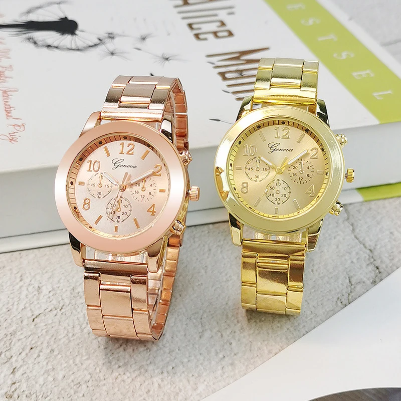 Часы женские кварцевые из нержавеющей стали под розовое золото роскошные