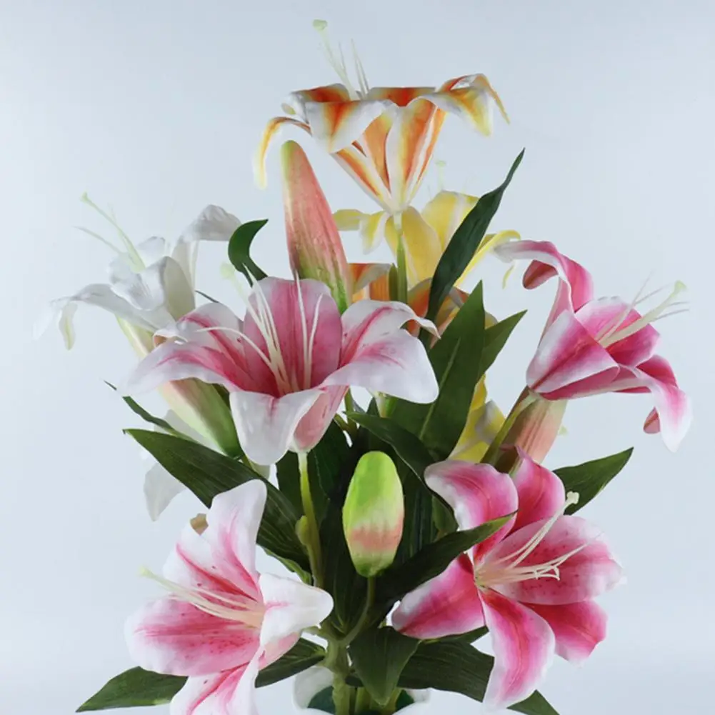 

4 Colors Convenient Vivid 3 Heads Lilies Simulation Flower Portable Flower Handicraft Bright-colored for Decoration