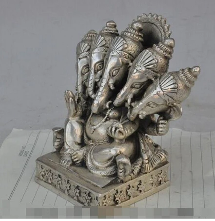 

budismo plata 5 cabeza Ganapati Ganesh Ganesha elefante estatua de buda decoration bronze factory outlets