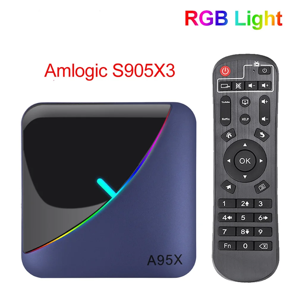 

New A95X F3 RGB Light TV Box Android 9.0 2GB/4GB RAM 64GB/32GB/16GB Amlogic S905X3 8K 60fps Wifi Media Playe 8K smart TV box