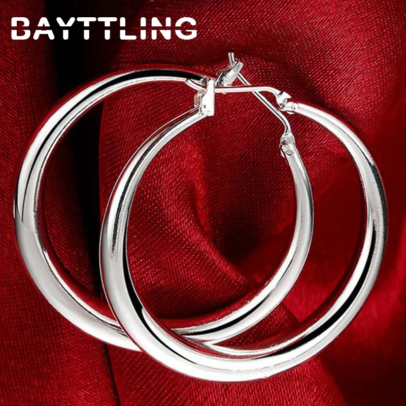 

BAYTTLING 925 Sterling Silver 34MM Big Smooth Round Hoop Earrings For Woman Fashion Wedding Statement Jewelry Gift dropshipping