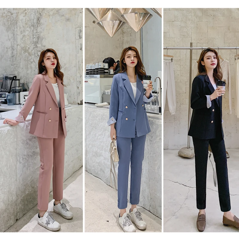 Новая мода весна лето женский офисный Женский Тонкий Блейзер брюки комплект из