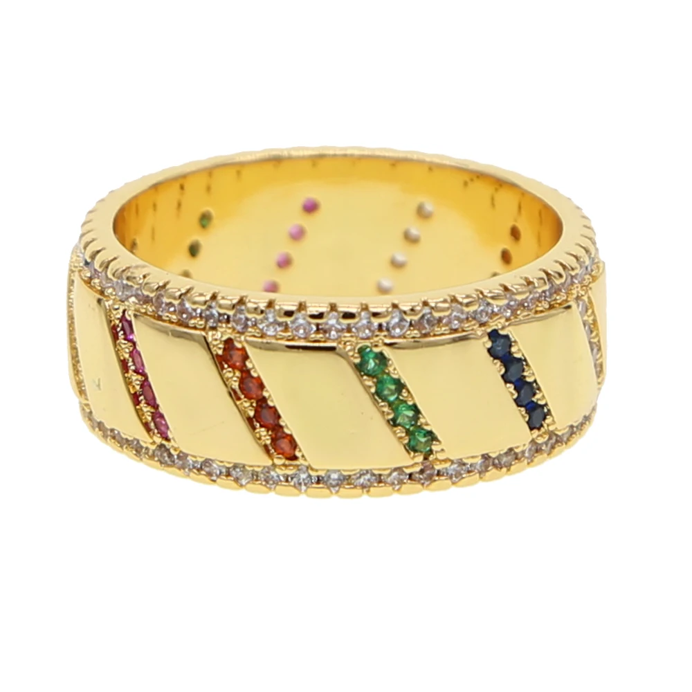 Женское кольцо с радужным цирконием Золотое обручальное широкое фианитом США