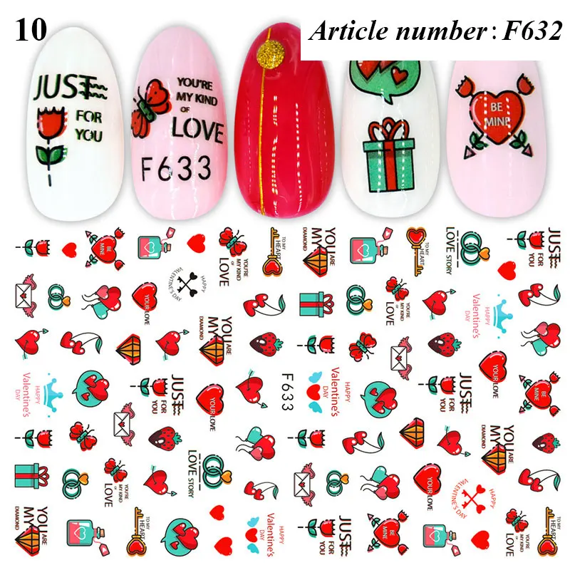 

3D Nails Sticker Cute Cartoon Lover Nail Art Water Transfer Stickers Maple Leaf Beauty Full Wraps Watermark Manicure Decals