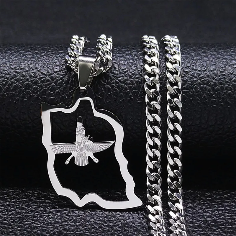 

Iran Map Ahura Mazda Religion Stainless Steel Necklaces Zoroastrianism Iranian Cuture Persian Empire Necklace Jewelry N2260S05