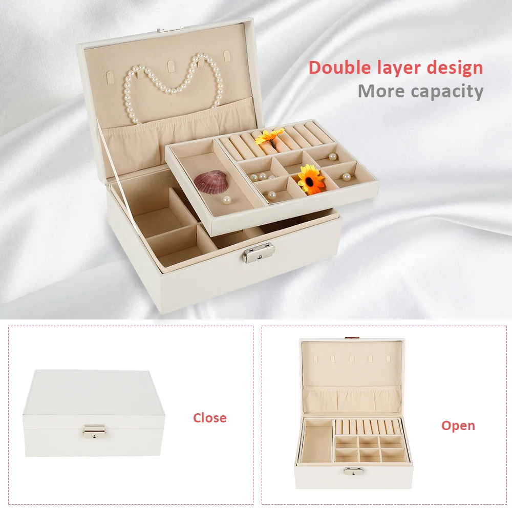 Коробка для ювелирных изделий большая емкость искусственная кожа хранения серег