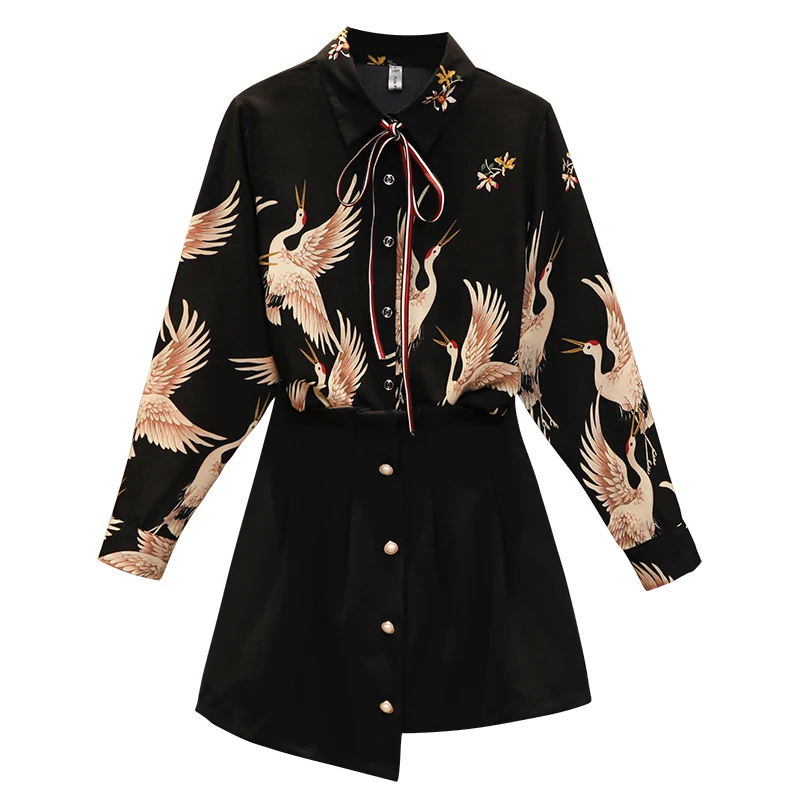 Женская одежда весна 2019 новая тонкая рубашка стильная юбка с сердечками костюм |