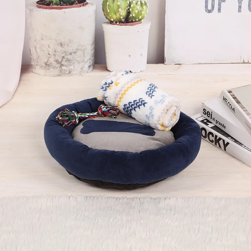 with blanket rope Кровати и коврики для домашних животных, круглая подушка для собак, кровать для маленьких средних собак, кошка, кроватка, гнездо, теплое одеяло для домашних животных, щенок, лежак, боди для чихуахуа, диван - Цвет: with blanket rope