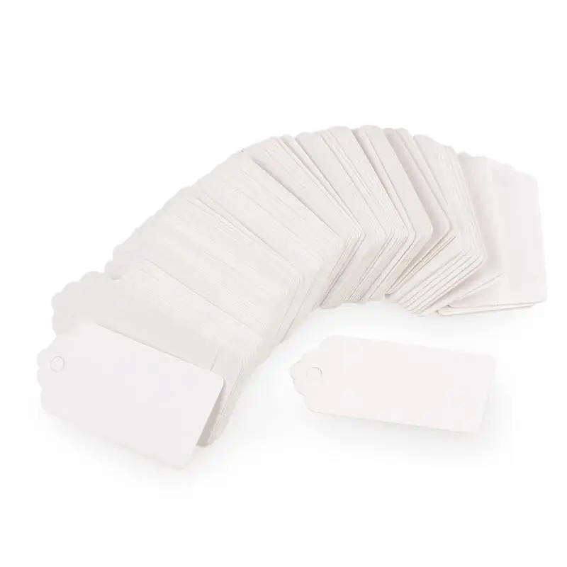 

100pcs 40*20mm Scalloped Blank Kraft Luggage Tag / Price Label With Rope (White)