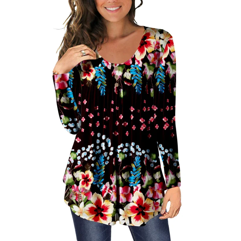 

Женская винтажная Элегантная футболка с цветочным принтом, осень 2021, модная женская Повседневная футболка, офисные рубашки с длинным рукав...