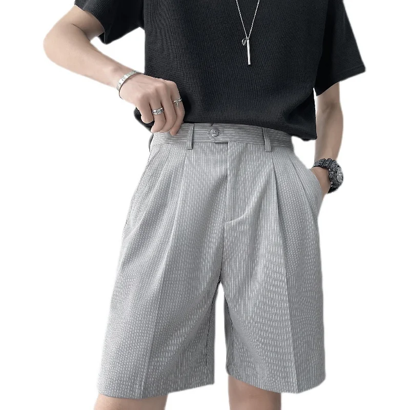 

Summer Suit Shorts Men's Slim Fashion Business Society Mens Dress Shorts Korean Light Gray Black Striped Casual Shorts Mens