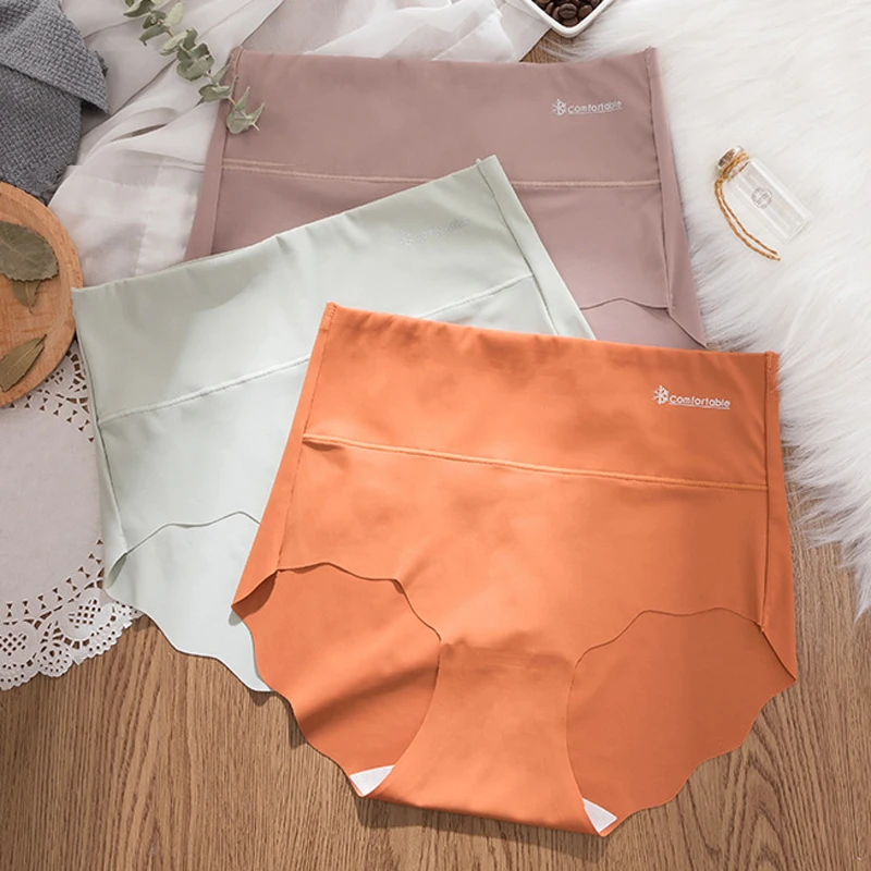 Женские хлопковые трусики с высокой талией Roseheart оранжевые бесшовные цельные