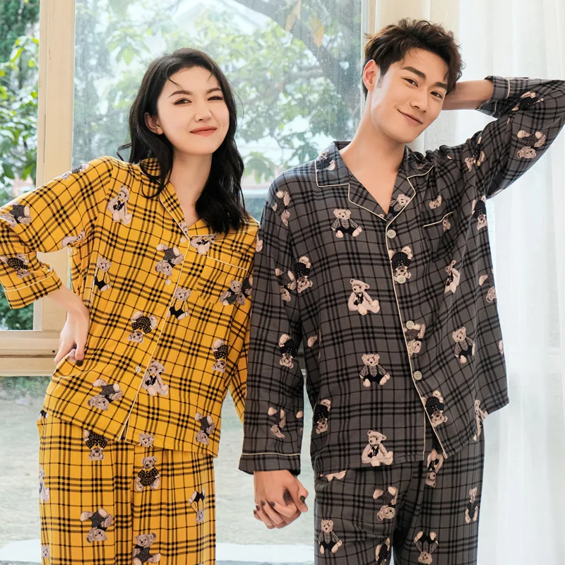 Long Sleeve Pajamas Autumn Trousers Suit Printing Cartoon Bear Fashion Pyjama Set Large Size Nightwear Home Service