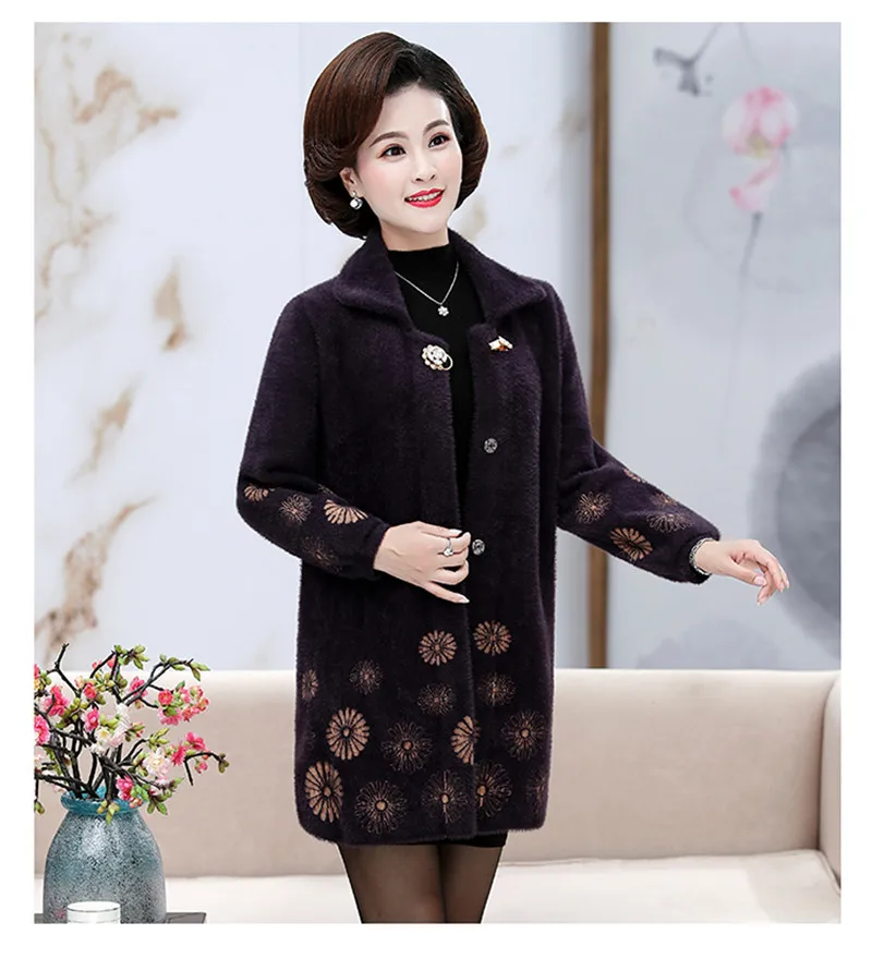 Autumn Winter Middle-aged Women Cashmere Sweater Jacket Large Size Women Imitation Water Velvet Coat 5XL High Quality W1419