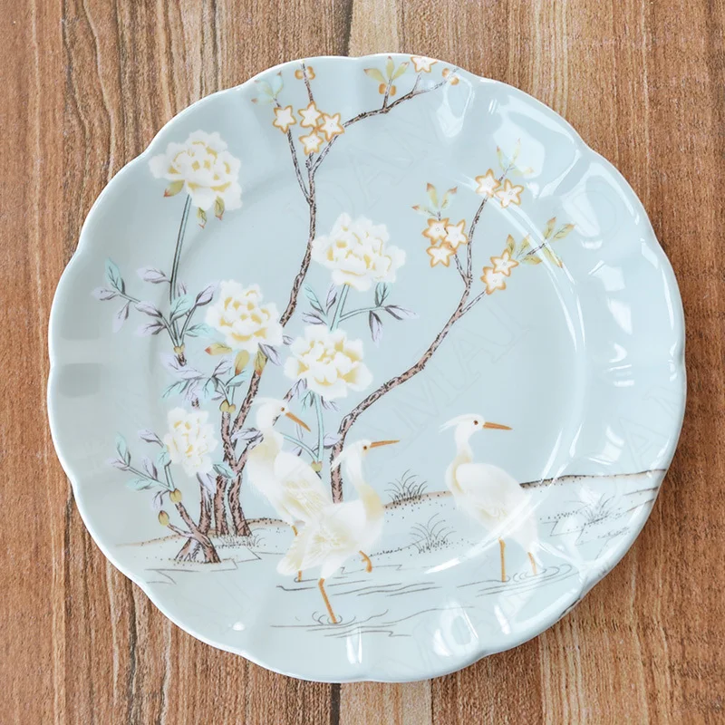 

European Bone China Plate Manual Overglaze Afternoon Tea Dessert Plates Modern Restaurant Serving Tray Home Kitchen Tableware