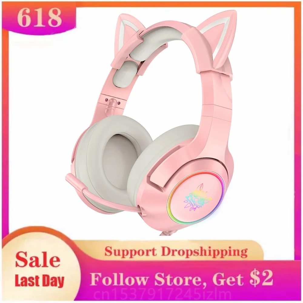 

ONIKUMA K9 Cat Ear Headphones Girls Headset Gamer For PS4 Laptop Xbox One Headsets RGB Lights Stereo Earphone With Microphone