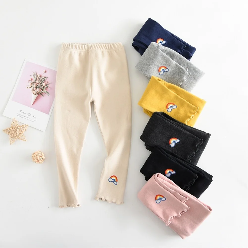 

Little Rainbow Embroidered Girls' Leggings Spring and Autumn New Products Children's Pants Cotton Children's Pants
