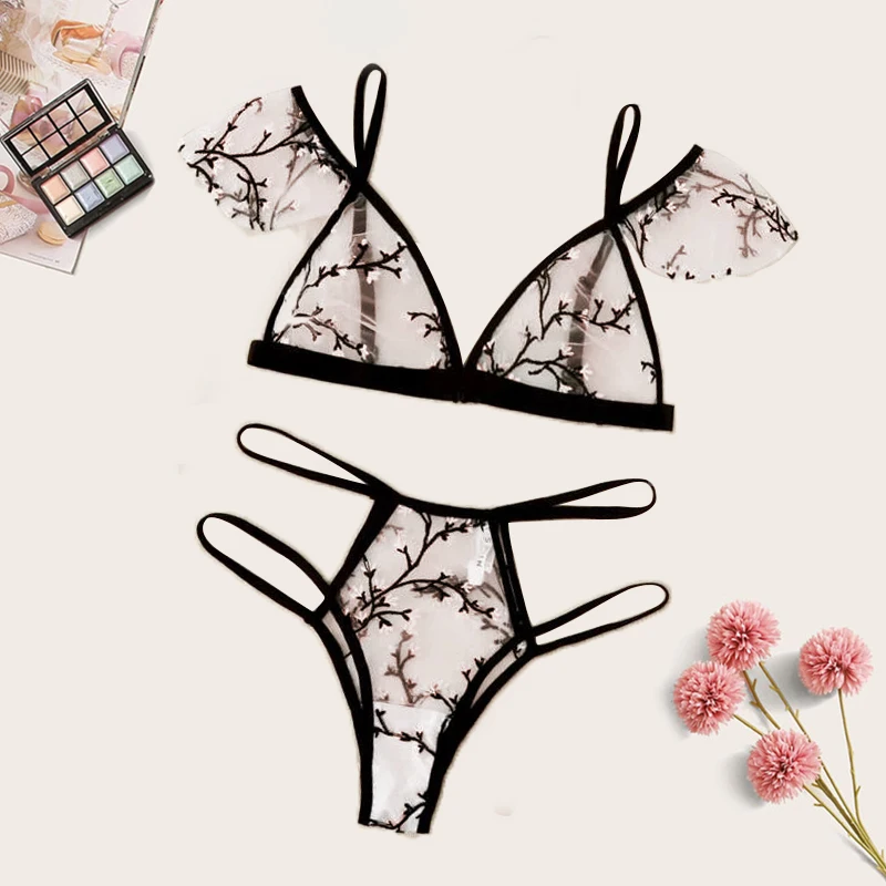 Комплект женского нижнего белья прозрачный с треугольными чашками Ультратонкий