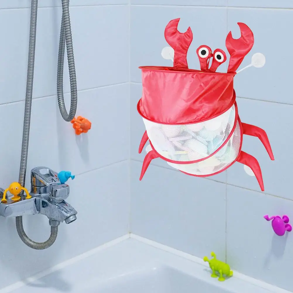 

Bath Toys Storage Bag Crab Shape Foldable Bathroom Toy Storage Bag Water-absorbing Toys Wall Suction Cup Hanging Bag