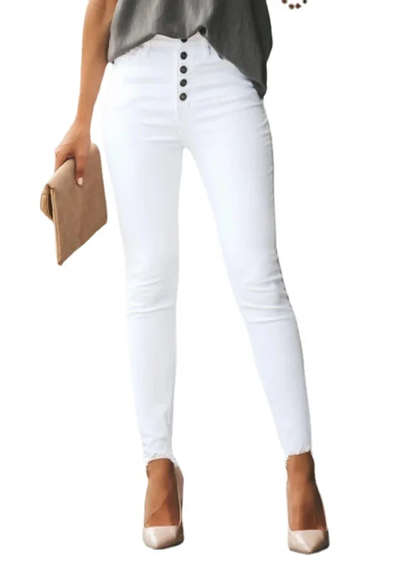 

2021 summer new women's skinny 5-breasted jeans women