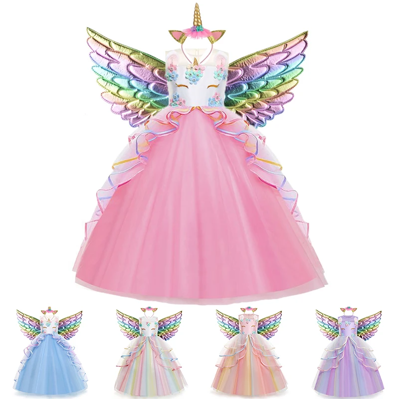 Длинное платье принцессы с единорогом на Рождество для девочек детское