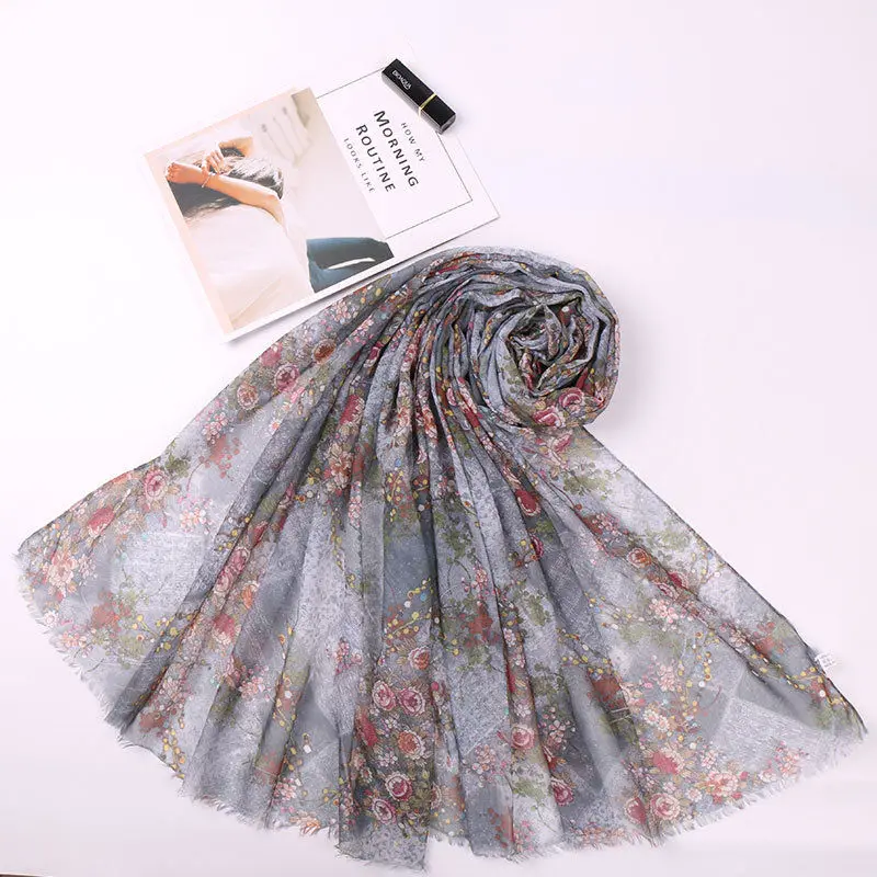 

2019 New Cotton print flower Muslim Scarf Long Scarves For Women Wrap Shawl Stole 08