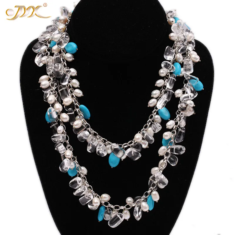 

JYX классический дизайн синее бирюзовое ожерелье с хрустальной жемчужной цепочкой 6*7-10*14 мм элегантный 38 дюймов подарок