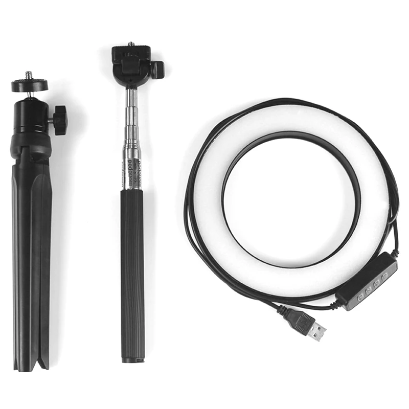 Лампа кольцевая светодиодная компактная с подставкой 10 режимов 3 цвета|Макро- и