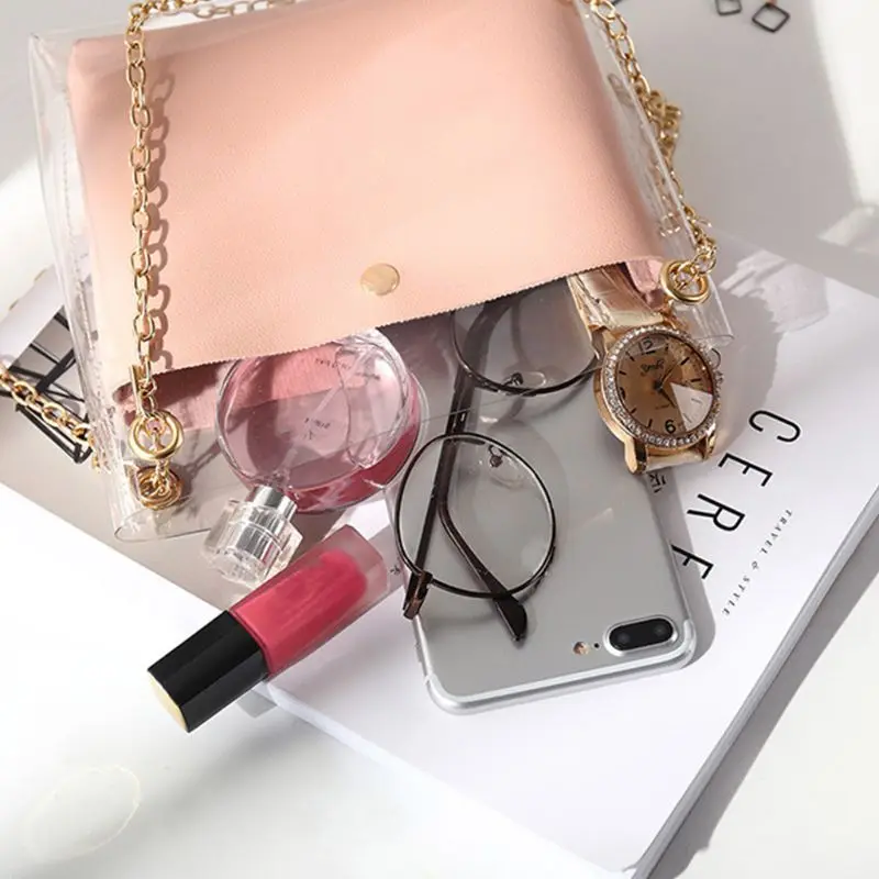 Маленькая женская сумка наплечная Сумочка с ремешком на цепочке прозрачная