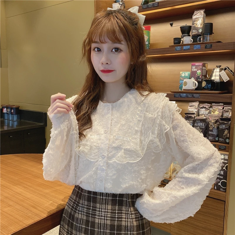 Женская кружевная блузка Gagarich свободная в Корейском стиле с рукавами фонариками