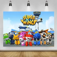 super wings airplane robot cartoon photo backgrounds kids toys party table decor birthday celebration backdrops wall poster