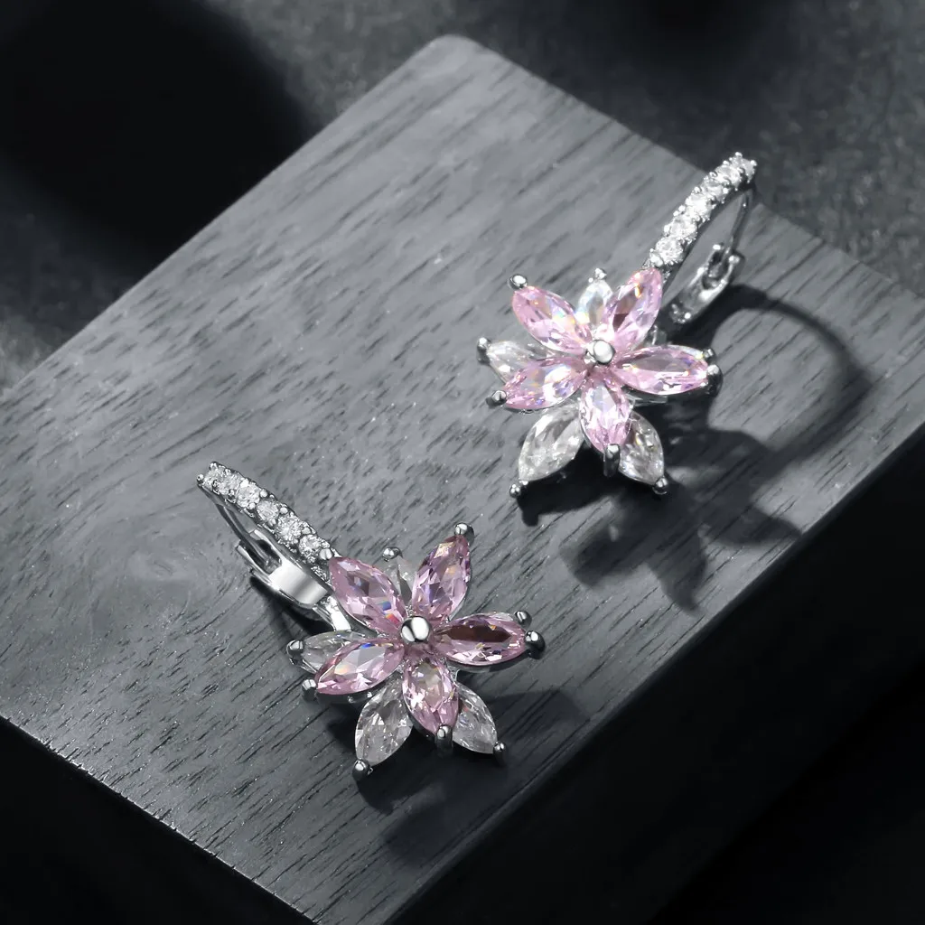 Женские серьги-гвоздики с цветком очаровательные романтические серьги фианитом