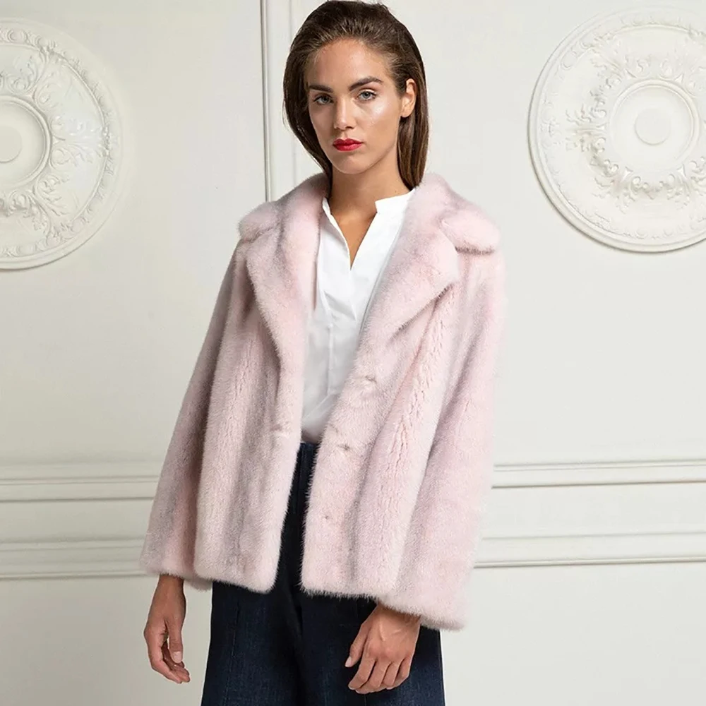 Пальто женское из натуральной норки TOPFUR розовое пальто кожи с отложным