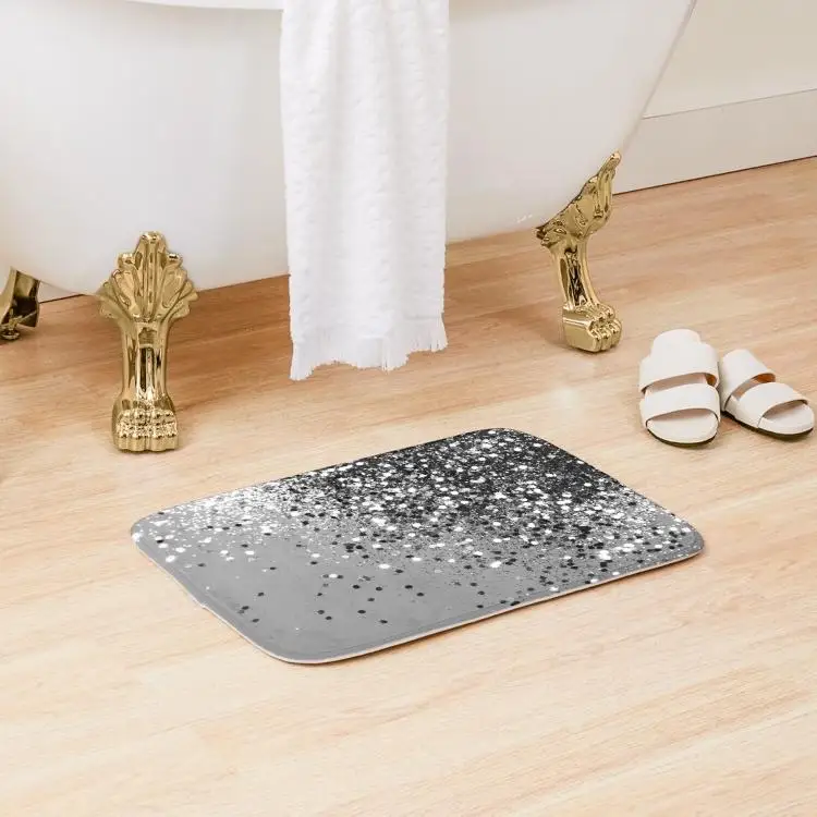 

Sparkling Silver Gray Lady Glitter 1 F Bath Mat Bedroom Pad Anti-Slip Cartoon.Doormat Kitchen Floor Decoration Carpet Wash Home