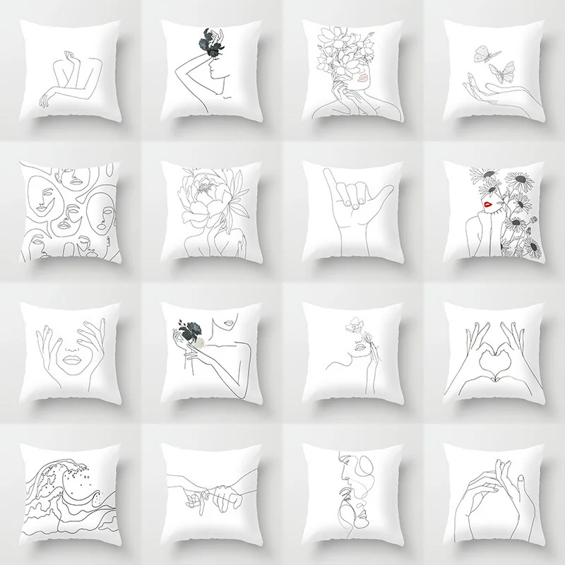

Square Portrait Cushion Pillow Covers Black and White Printing Home Pillowcase Pillow Sofa Cushion Cover
