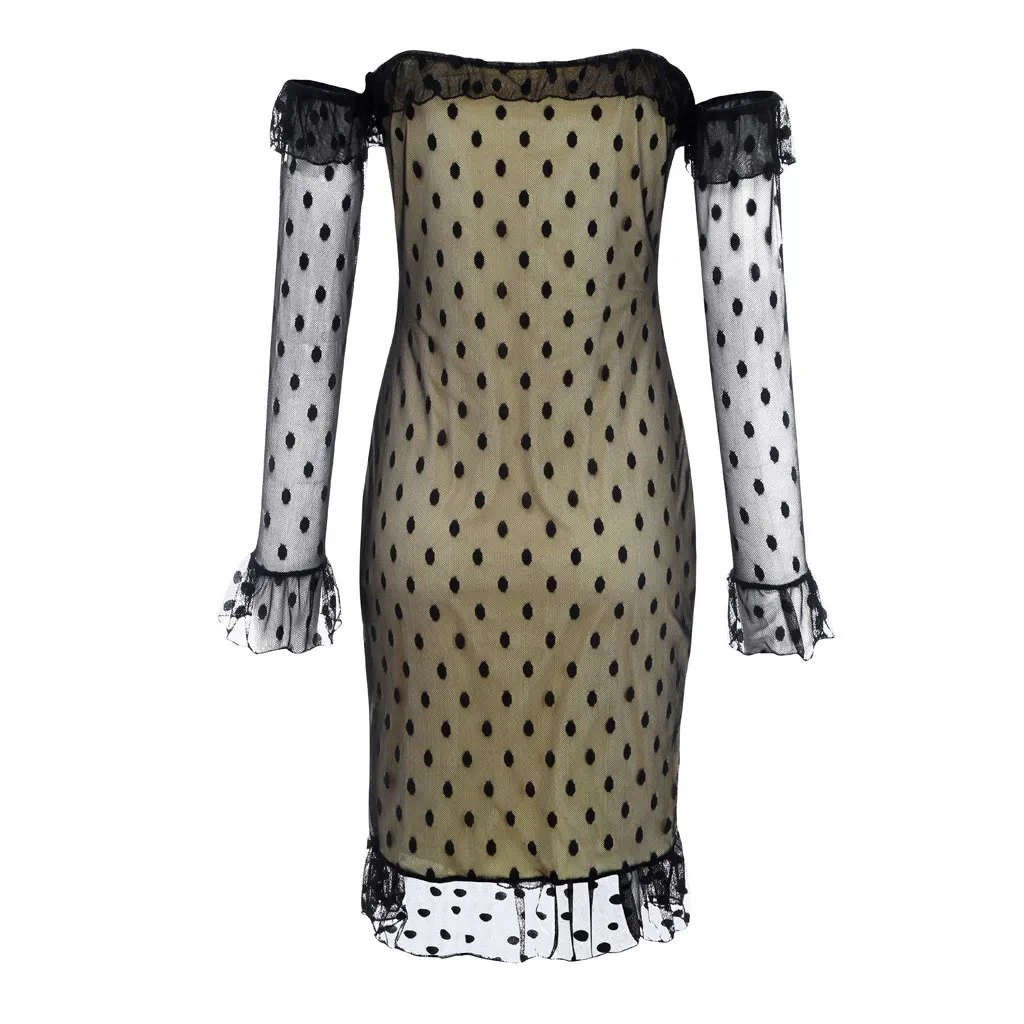 Модные ужин вырез в горошек с принтом оборками mesh gauze/двухслойное платье длинными