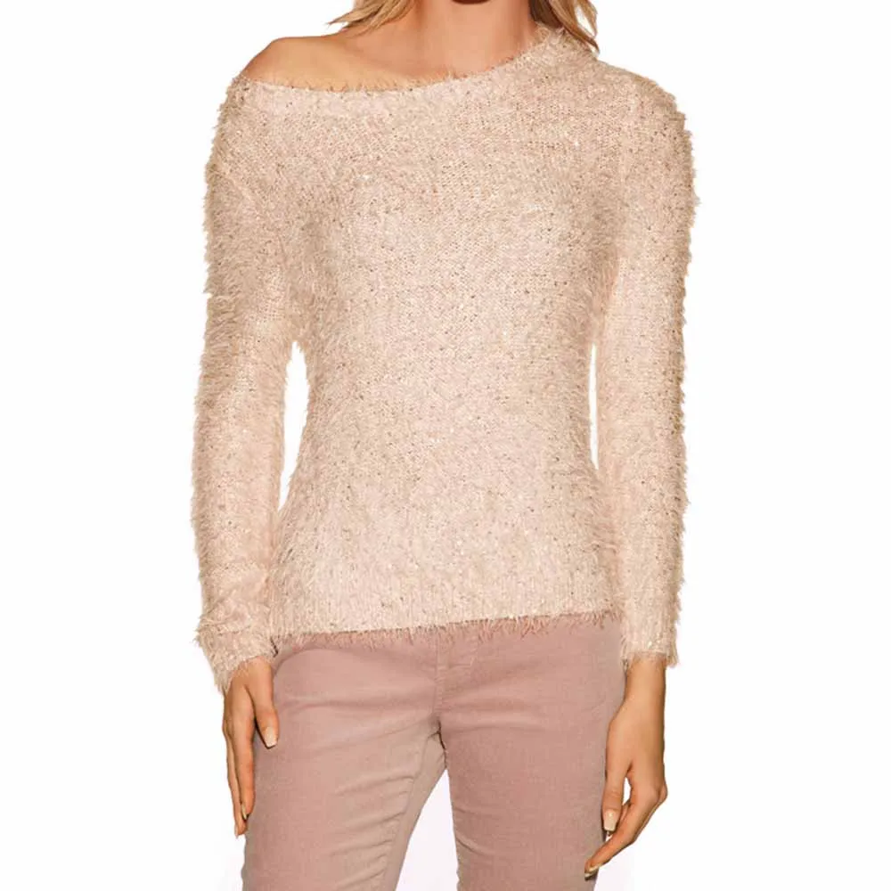 Женский однотонный теплый свитер с круглым вырезом тонкий длинными рукавами