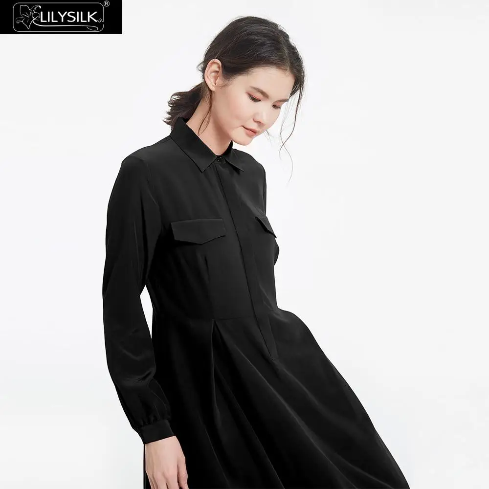 LilySilk Платье женское шелковое с длинным рукавом Ретро изящное женское