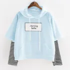 Толстовка Женская в полоску с надписью, свитер с карманами в стиле Харадзюку, повседневный джемпер в стиле пэчворк, черный худи для девушек