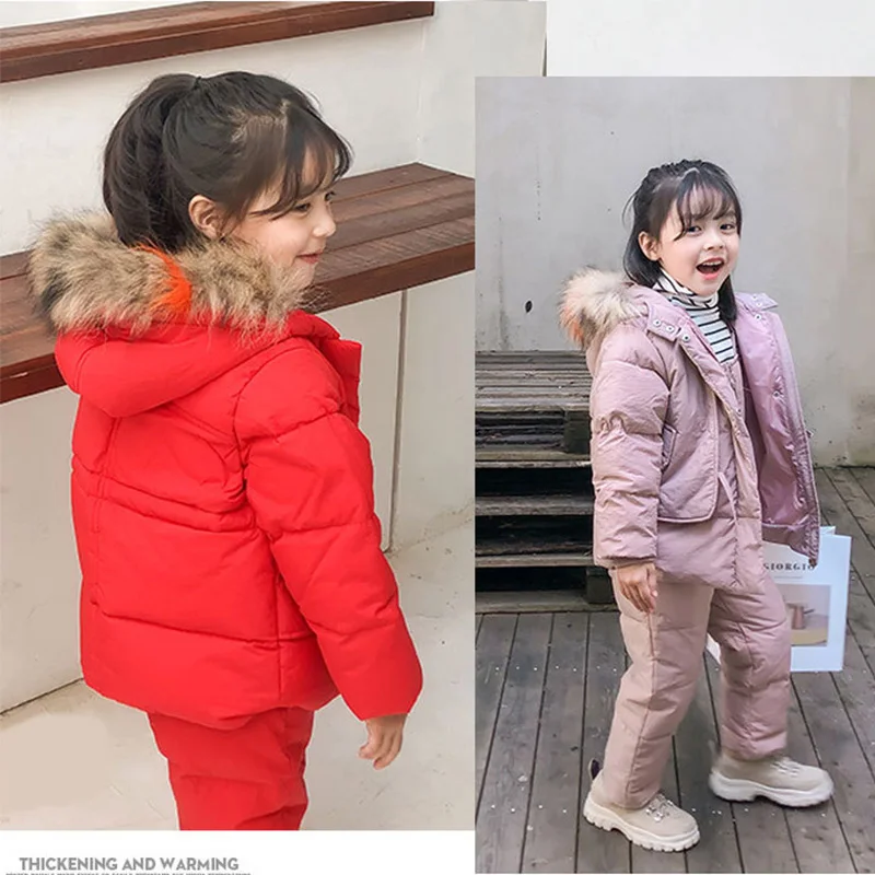 Детский Зимний пуховик комплекты теплой одежды для маленьких мальчиков и