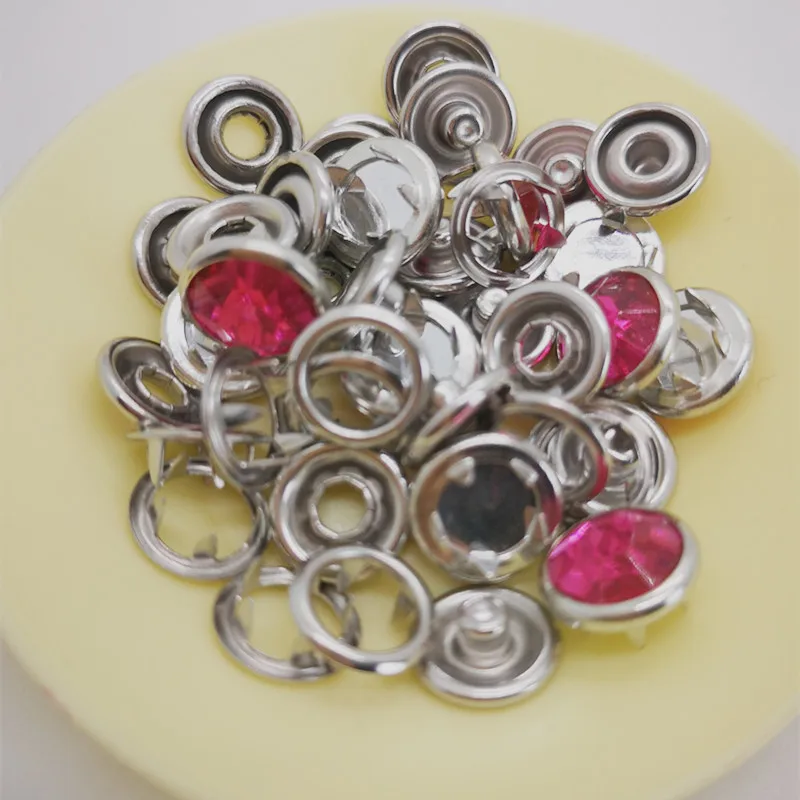 100SET 10mm rhinestone pearl Press Studs Snap Fastener Popper Prong Ring snap button for baby clothes | Дом и сад