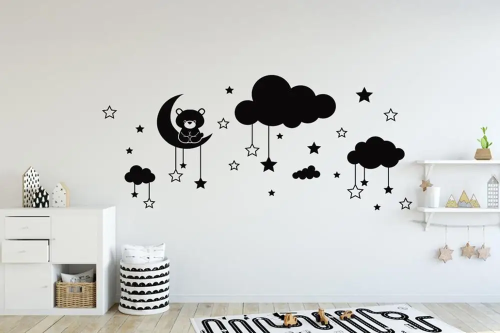 

Newly Clouds Moon Stars Nursery Lovely Decor Wall Decal Removable Kids Room Vinyl Art Stickers Wall Decoration Murals P384