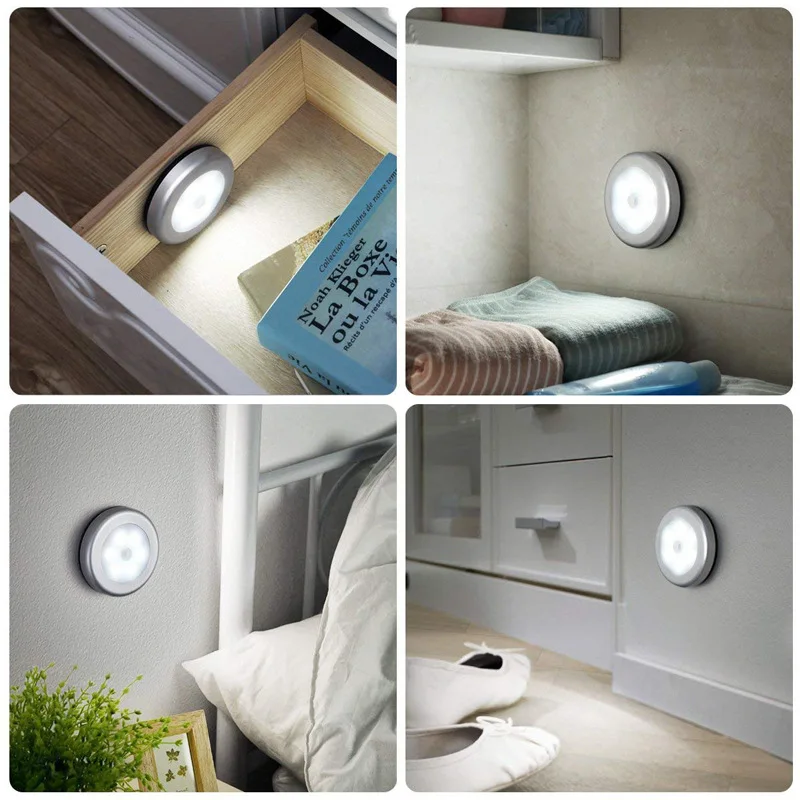 

NEW Round thin type human body induction kitchen cabinet night light 6LED