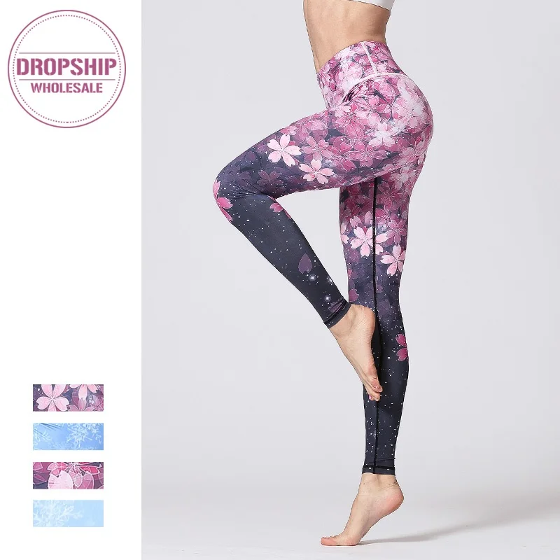 

Women Fitness Yoga Pants Slim High waist Sport Leggings Gym Elastic Romantic Printed Long Tights for Running Tummy Control