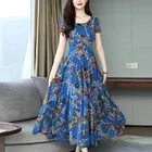 Винтажное Элегантное Длинное платье, женское модное платье до щиколотки с круглым вырезом и коротким рукавом, летнее платье с цветочным принтом, модные платья в Корейском стиле