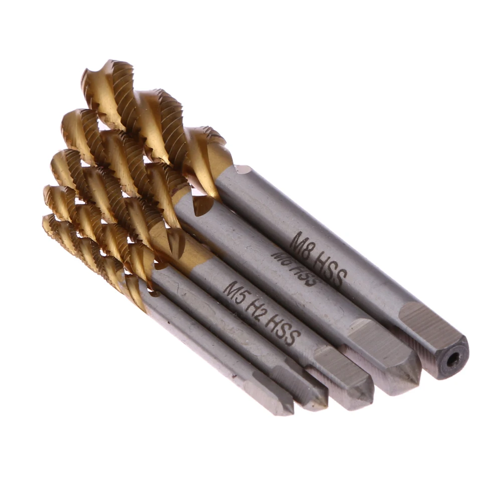 

5pc/lot Titanium Coated Thread Tap Drill Metric Hss Spiral Fluted Machine Screw Tap M3 M4 M5 M6 M8 Spiral Pointed Taps