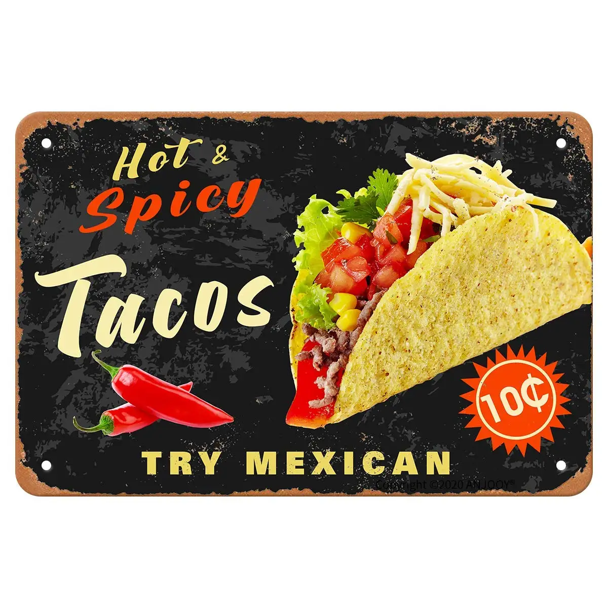 

Металлические оловянные знаки в винтажном ретро-стиле, горячие и пряные тако, подходят для дома, кофейни, ванной, бара, столовой, бара, стен