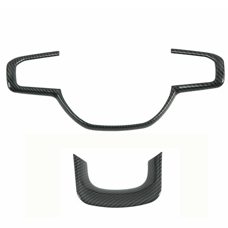 

beler 2Pcs/Set Car Interior Steering Wheel Button Trim Cover Frame Fit For Dodge Ram 1500 2019 2020 Black Carbon Fiber Style
