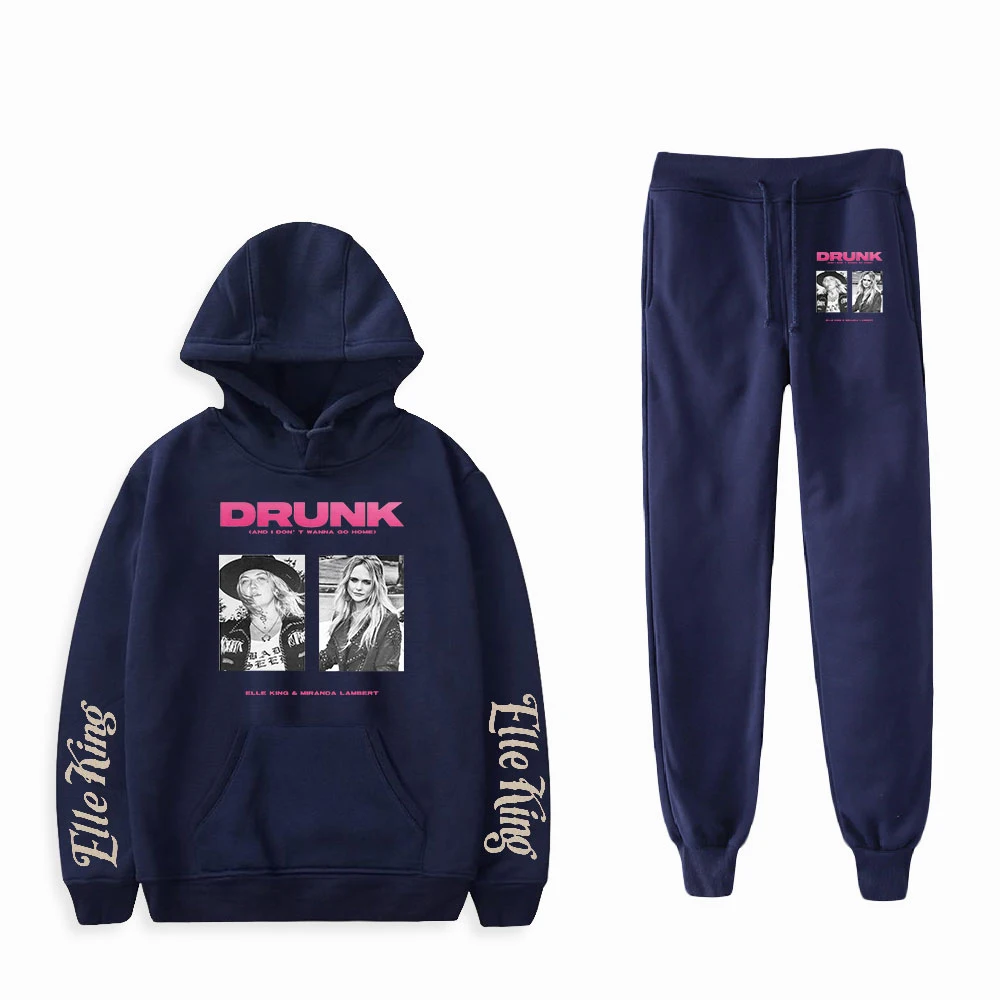 

Elle King men's casual 4XL Fashion Fall suit Hoodies Sportswear Hooded Sweatshirt+Pant two pieceSet